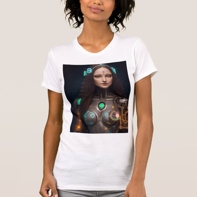 Modern Glowing Cyborg Mona T Shirt (Framsida)