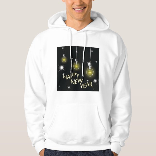 Modern Glowing Light Bulbs Happy New Year Hoodie (Framsida)