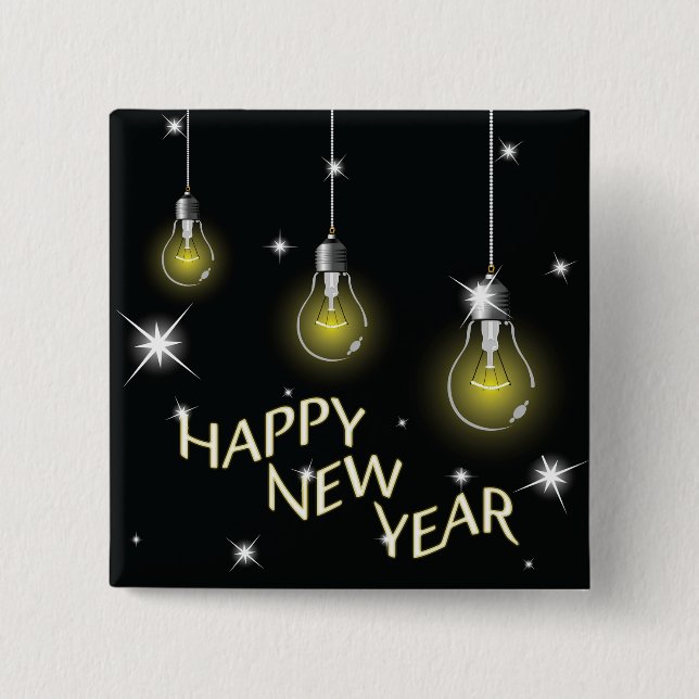 Modern Glowing Light Bulbs Happy New Year Knapp (Framsida)