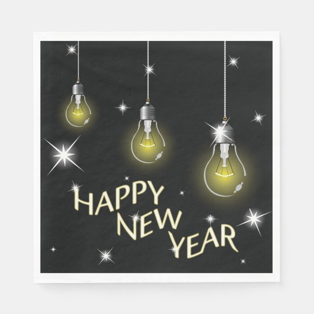 Modern Glowing Light Bulbs Happy New Year Pappersservett (Framsidan)