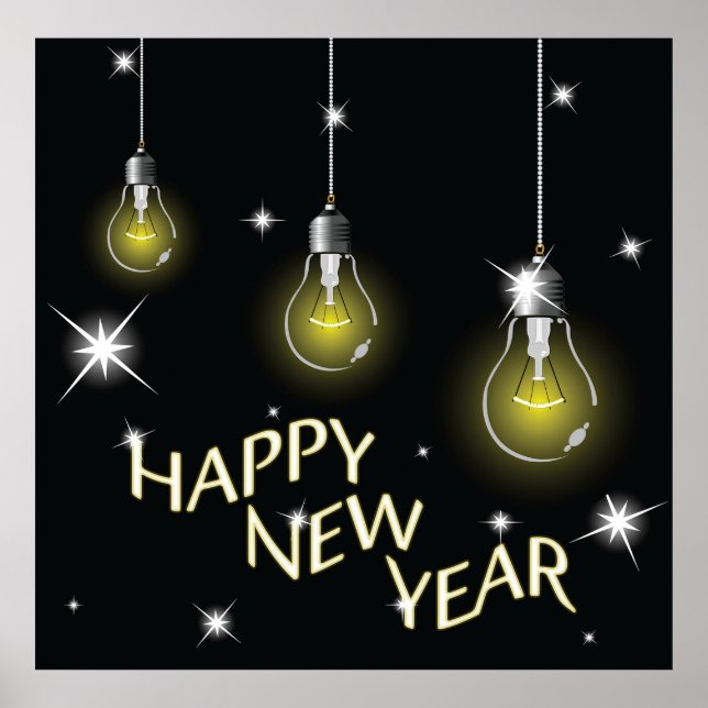 Modern Glowing Light Bulbs Happy New Year Poster (Framsidan)