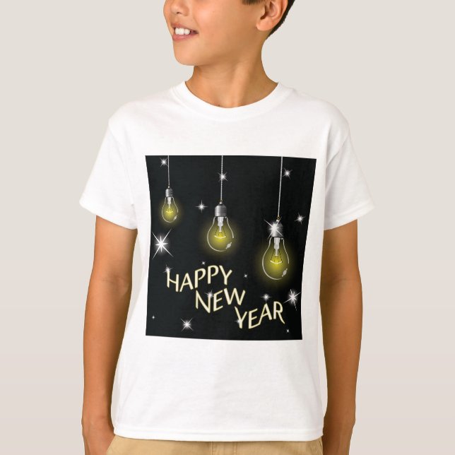 Modern Glowing Light Bulbs Happy New Year T Shirt (Framsida)