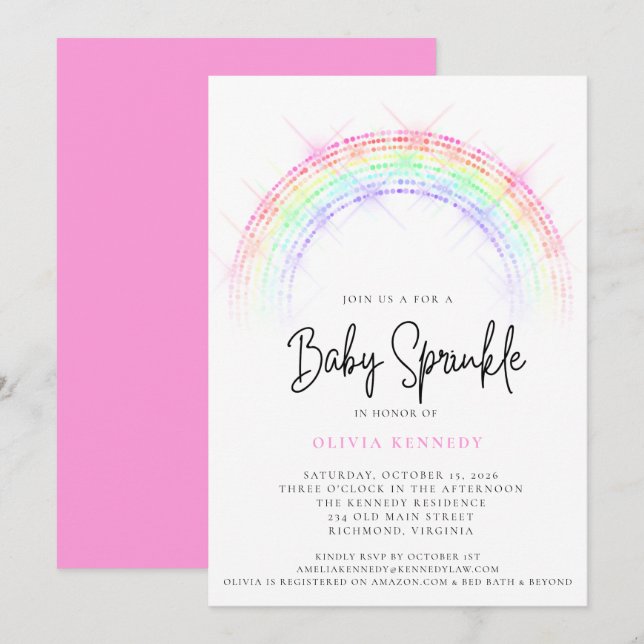 Modern gnikling Rainbow Baby Sprinkle Baby Shower Inbjudningar (Fram/baksida)