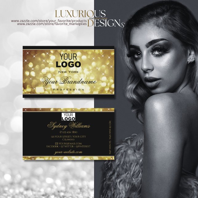 Modern Gnistra Golden Glitter Stars och Logotyp Bl Visitkort (Skapare uppladdad)