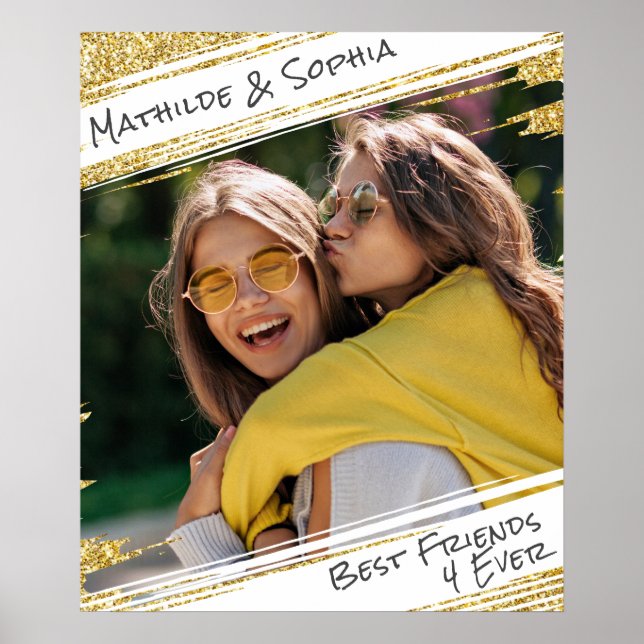 Modern Gnistra Guld Glitter Photo BBF Best Friend Poster (Framsidan)