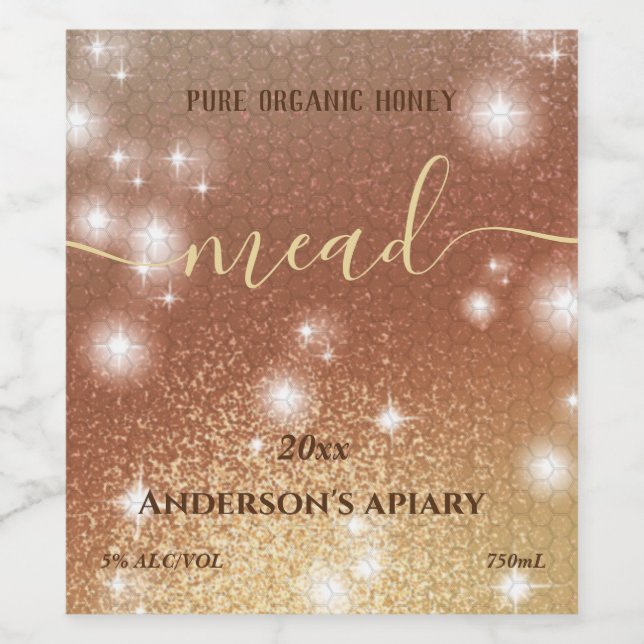 Modern gnistra honeycomb mead vin-etikett vinflaska etikett (Singel etikett)