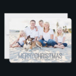 Modern God jul 2-fotokort Julkort<br><div class="desc">Ett modernt "God jul" i coolans blå och grått skickar avslappnad contemporary hälsning till familj och vänner på detta dubbla-sidiga fotokort. Två stora storleka foton av din familj,  både framtill och baktill,  gör det mesta av detta rundade hörnplatta kort med böjd text och fet stil.</div>