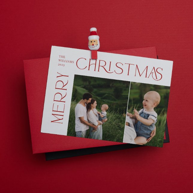 Modern God jul 2 Fotoröd typografi Julkort (Spread the magic of the holidays with these beautiful cards 🎅🏼❤️)