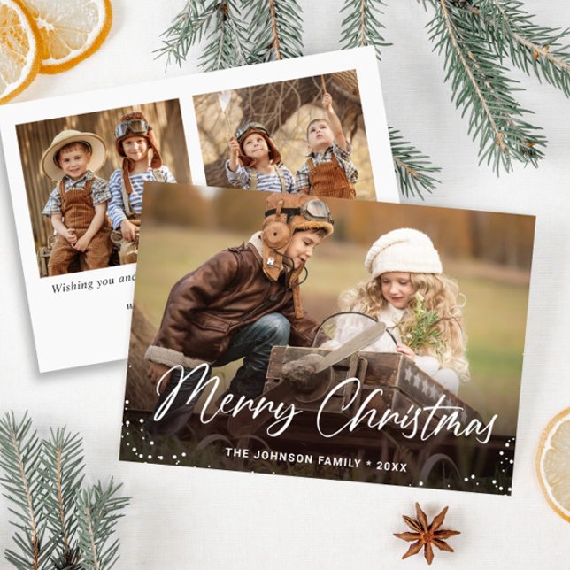 Modern God jul 3 PHOTO Hälsning Julkort (Customizable Christmas holiday greeting photo card.)