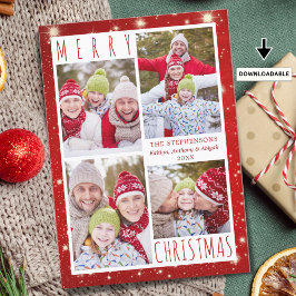 Modern GOD JUL 4 Photo Collage Red Ljus Julkort