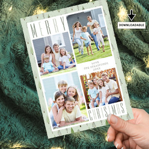 Modern GOD JUL 4 Photo Träd Grönt Julkort