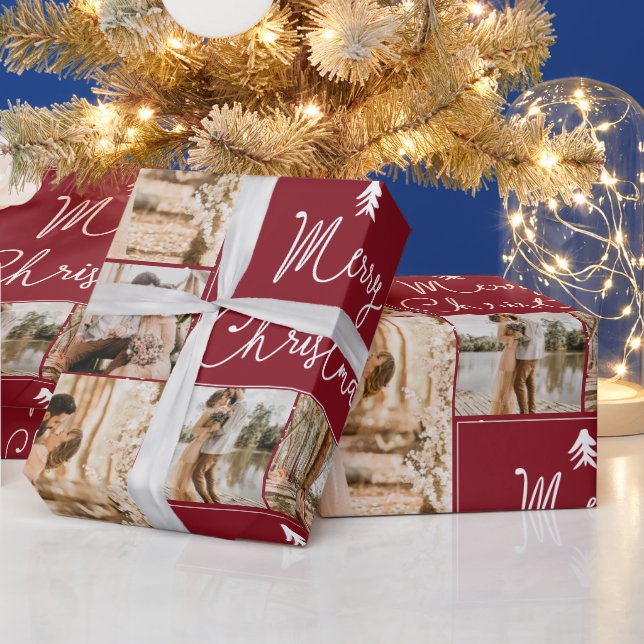 Modern god jul 5-fotonersamlarrutnät rött presentpapper (Helgdagar)