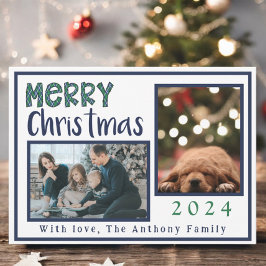 Modern God jul Argyle Blue Grönt 3 Photo Julkort