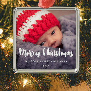 Modern God jul Baby fotot Metall Ornament