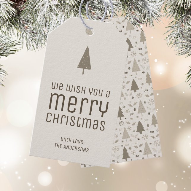 Modern God Jul Beige Högtid Presentetikett (Modern Merry Christmas Beige Holiday Gift Tags)