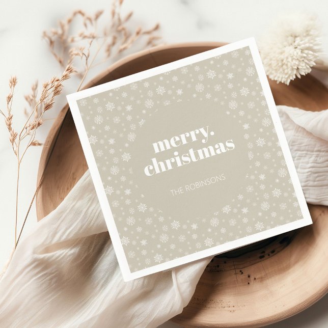 Modern God jul Beige Snowflake Mönster Pappersservett (Christmas holiday snowflake pattern napkin)