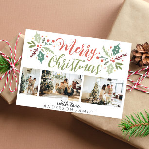 Modern God jul Berry Foliage Photo Collage Julkort