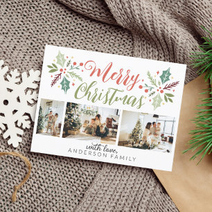 Modern God jul Berry Foliage Photo Collage Vykort