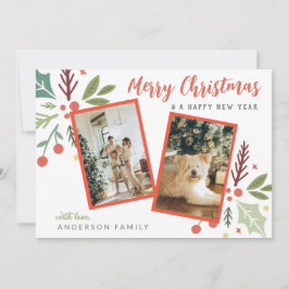 Modern God jul Berry Foliage Two Photo Julkort