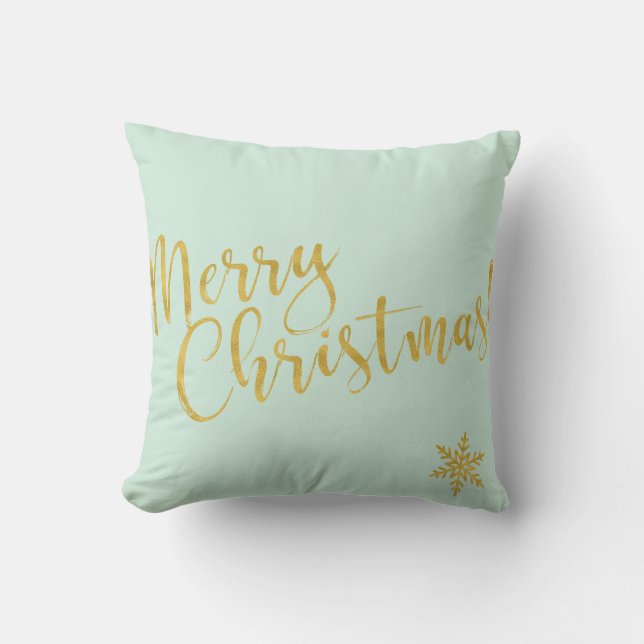 Modern God jul blå guld snöflingor Kudde (Framsida)