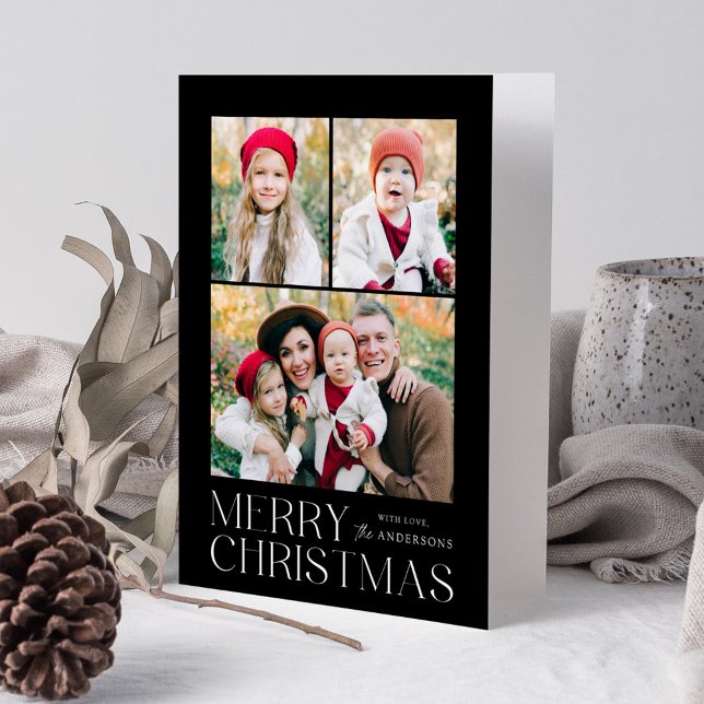 Modern God jul Black 7 Photo Collage Helgkort (Skapare uppladdad)