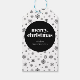 Modern God jul Black and White Snowflake Presentetikett