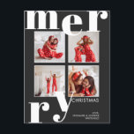 Modern God jul Black Photo Collage Helg Vykort<br><div class="desc">Ha ett modernt god jul med det här 4 fotokollage-helgdag. Det här kortet har Merry i ett stort teckensnitt. Anpassa varje fotopunkt och lägg till namnen vid grund.</div>