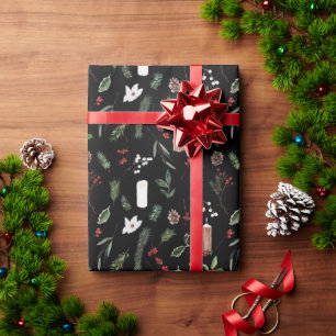 Modern God jul Black Red Berry Botanical Presentpapper