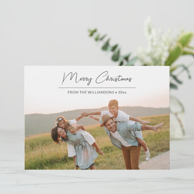 Modern God jul Black Script Overlay Photo Julkort (Stående Fram)