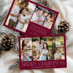 Modern God jul Burgundy Photo Collage Julkort<br><div class="desc">Fira säsongen med det moderna Eleganten God jul Burgundy Photo Collage Helgdag Card. Den här snyggten har en 5-fotokollage på framsidan, med 4 fyrkantiga foton runt ett större bild i mitten. "God jul" visas vackert i trendigets vita bokstäver på burgundbakgrund. Anpassa till din familj namn och år för personlig kontakt....</div>