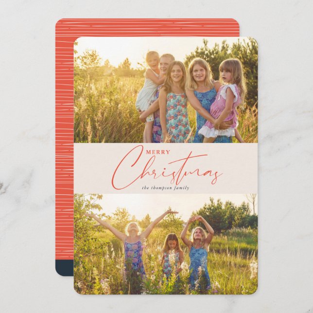 Modern God jul Coral Script Photo Julkort (Fram/baksida)