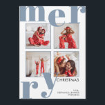 Modern God jul Dusty Blue Photo Collage<br><div class="desc">Ha ett modernt god jul med det här 4 fotokollage-helgdag. Det här kortet har Merry i ett stort teckensnitt. Anpassa varje fotopunkt och lägg till namnen vid grund.</div>