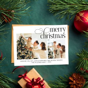 Modern God jul-familj med enkla 2 foton Julkort