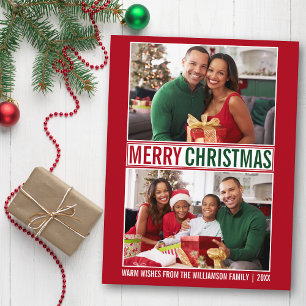 Modern God jul Family 2 Photo Red Vykort