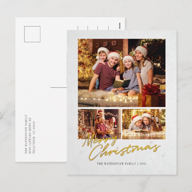 Modern God jul Family Faux Guld Photo Helg Vykort (Fram/baksida)