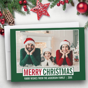 Modern God jul Family Photo Grönt Julkort