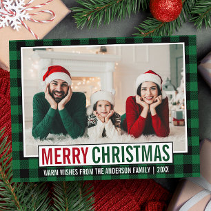Modern God jul Family Photo Grönt Play Vykort