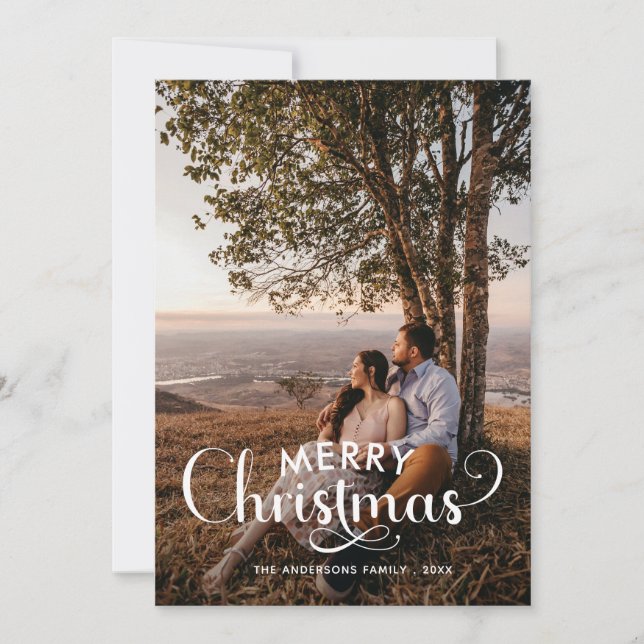 Modern God jul Family Photo Namn Tartan Ho Julkort (Framsida)