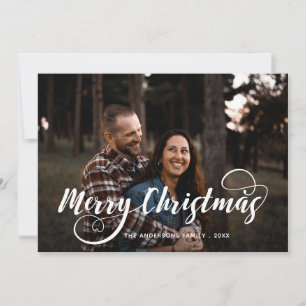 Modern God jul Family Photo Namn Tartan Ho Julkort
