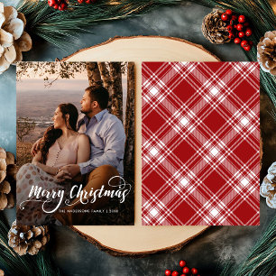 Modern God jul Family Photo Namn Tartan Julkort