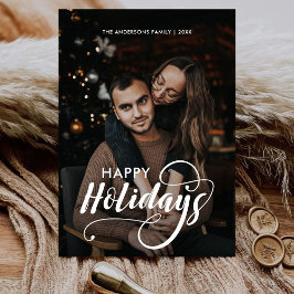 Modern God jul Family Photo Namn Tartan Julkort