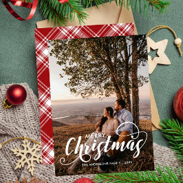 Modern God jul Family Photo Namn Tartan Julkort