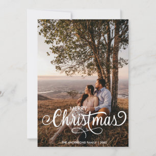 Modern God jul Family Photo Namn Tartan Julkort