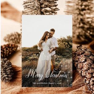 Modern God jul Family Photo plaid Tartan Julkort