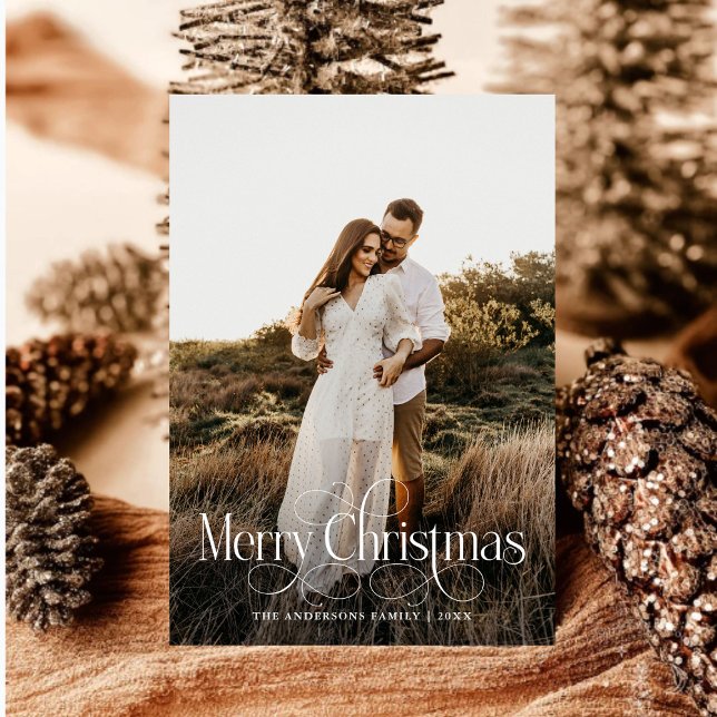 Modern God jul Family Photo plaid Tartan Julkort (Skapare uppladdad)