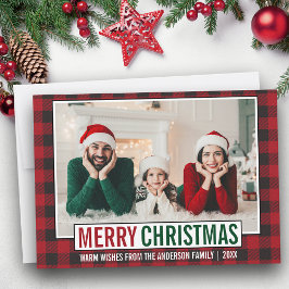Modern God jul Family Photo Red Play Julkort