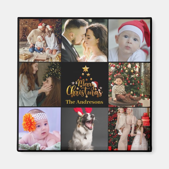 Modern God jul Family Photo Rustic Magnet (Framsidan)