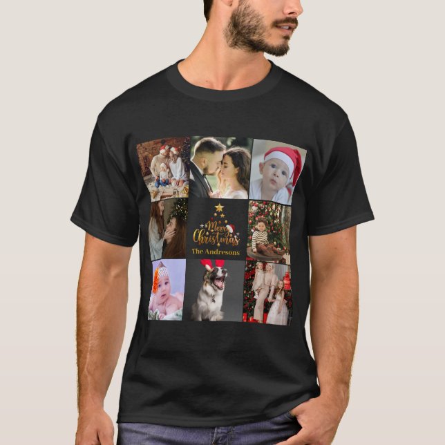 Modern God jul Family Photo Rustic T Shirt (Framsida)