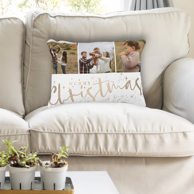 Modern God jul Faux Guld & Photo Prydnadskudde (Skapare uppladdad)