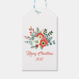 Modern God jul Flowers Foliage Helgdag Presentetikett